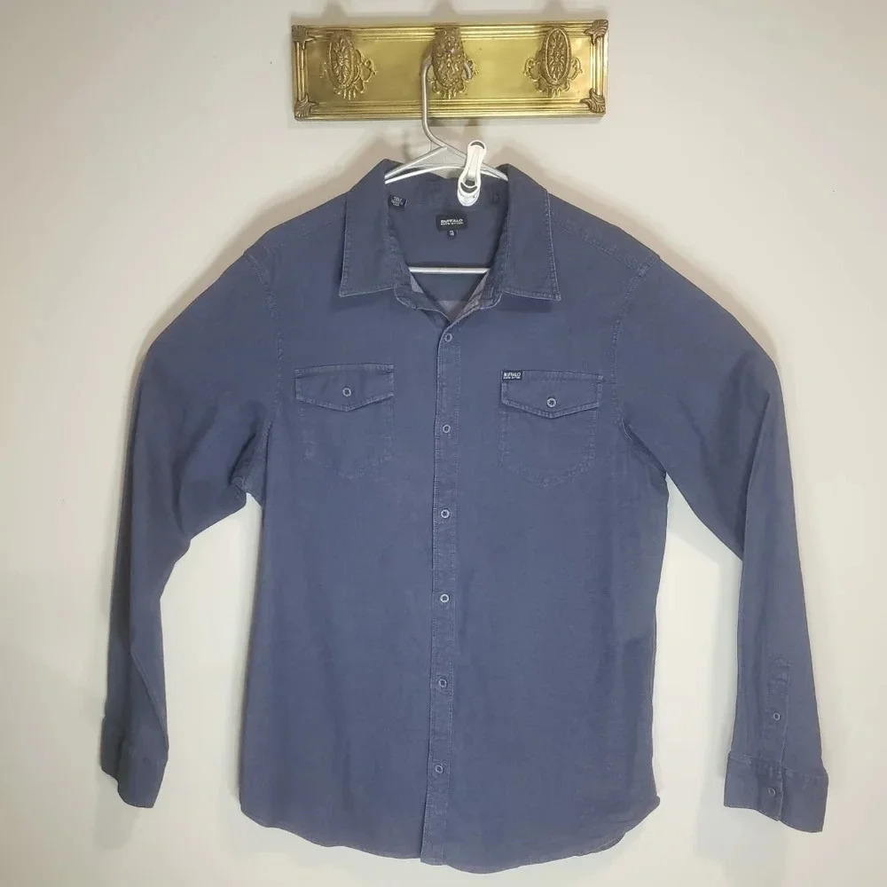 David Buffalo Bitton Blue Denim Long Sleeve Button Down Shirt Size XL.